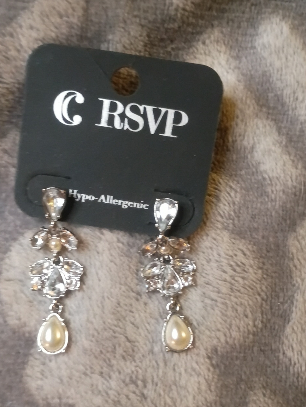 RSVP Silver Crystal and Pearl Drop Earrings